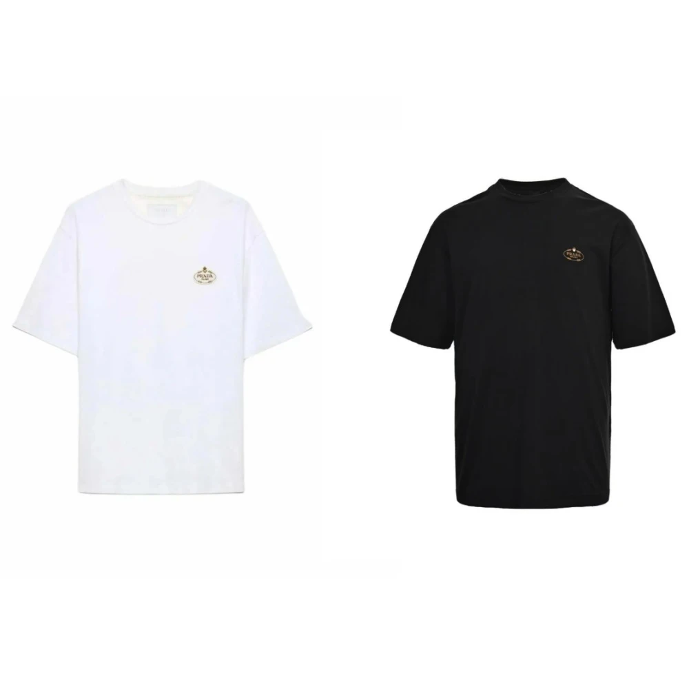 未拆封  Prada普拉达 SS25 刺绣棉质纯色圆领字母T恤 男款