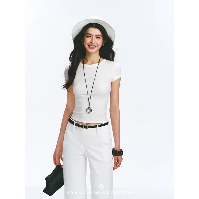 ATTIAGLOWY 【4色可选】柔软肤感修身天丝短袖T恤上衣女夏