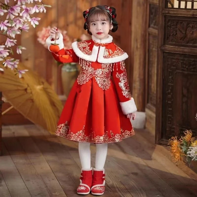 035云肩带珠子拜年服连衣裙(有微晕染介意勿拍)