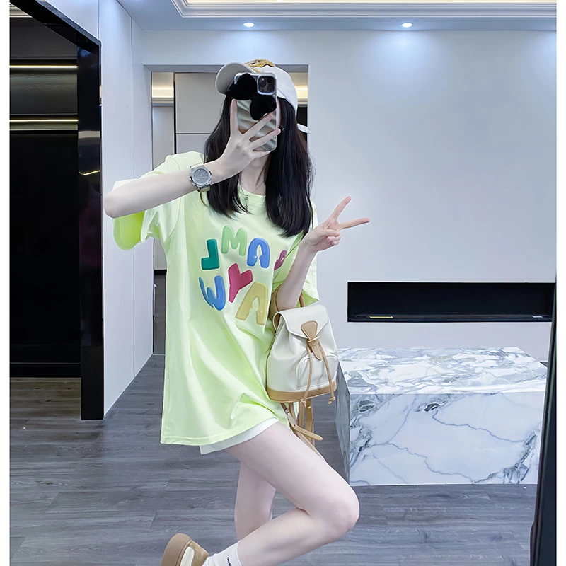 绿色短袖女t恤夏季2025新款设计感小清新高级小众不撞衫上衣潮牌