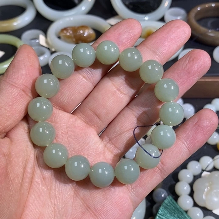 手链未镶嵌和田玉新疆且末近矿青白蓝调圆珠手串