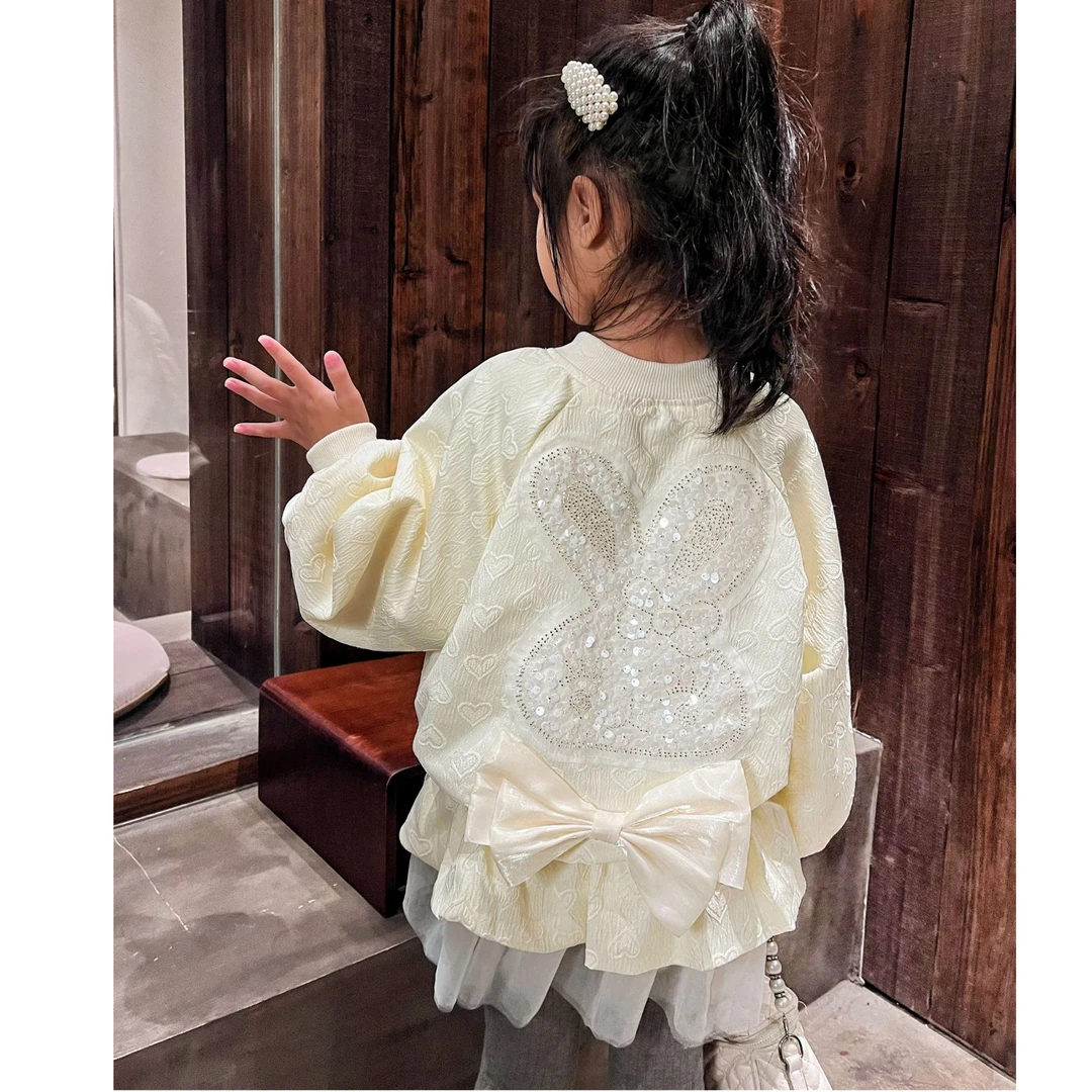 女童外套秋装2025新款洋气儿童棒球服夹克小女孩拼接网纱公主上衣