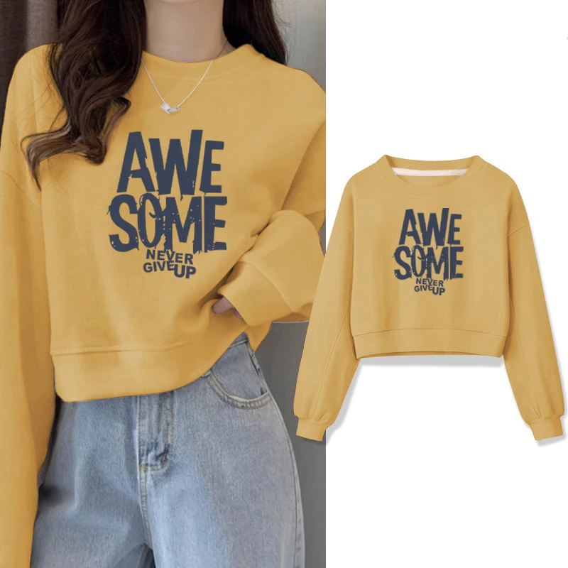 2025新款圆领套头短款卫衣女加绒加厚秋冬上衣百搭小个子春秋薄款