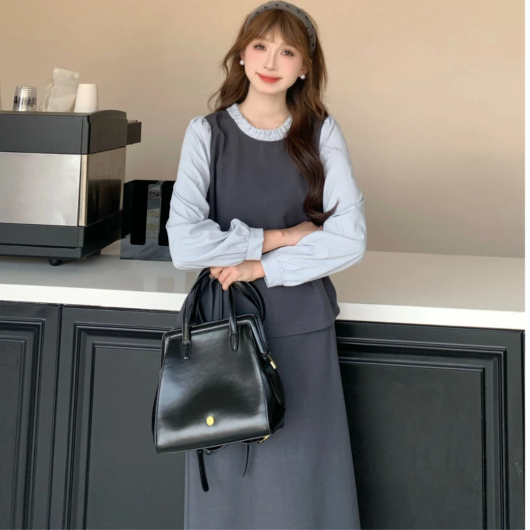 慕兔韩系小众衬衫半身裙套装女2024秋季显瘦百搭气质两件套潮
