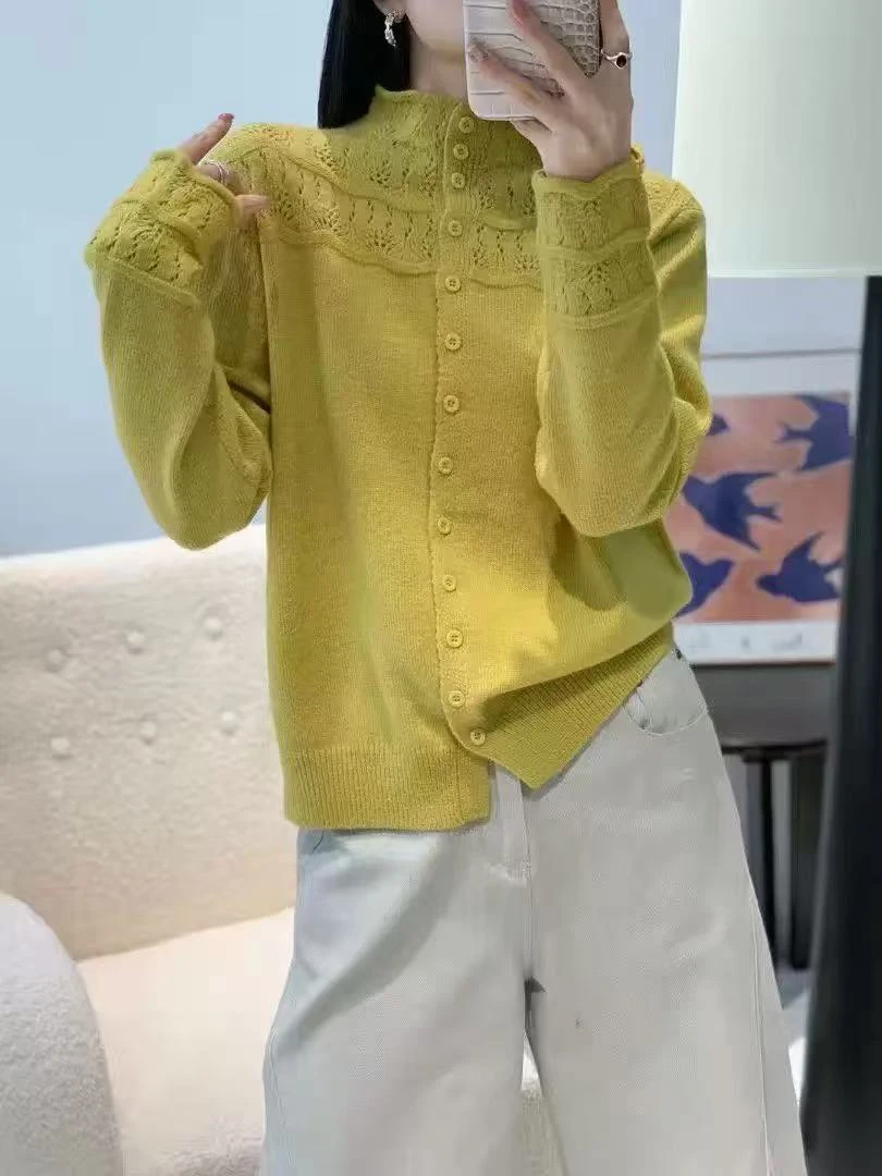 【樱草】半高领厚款宽松型针织镂空衫纯色宽松气质网红