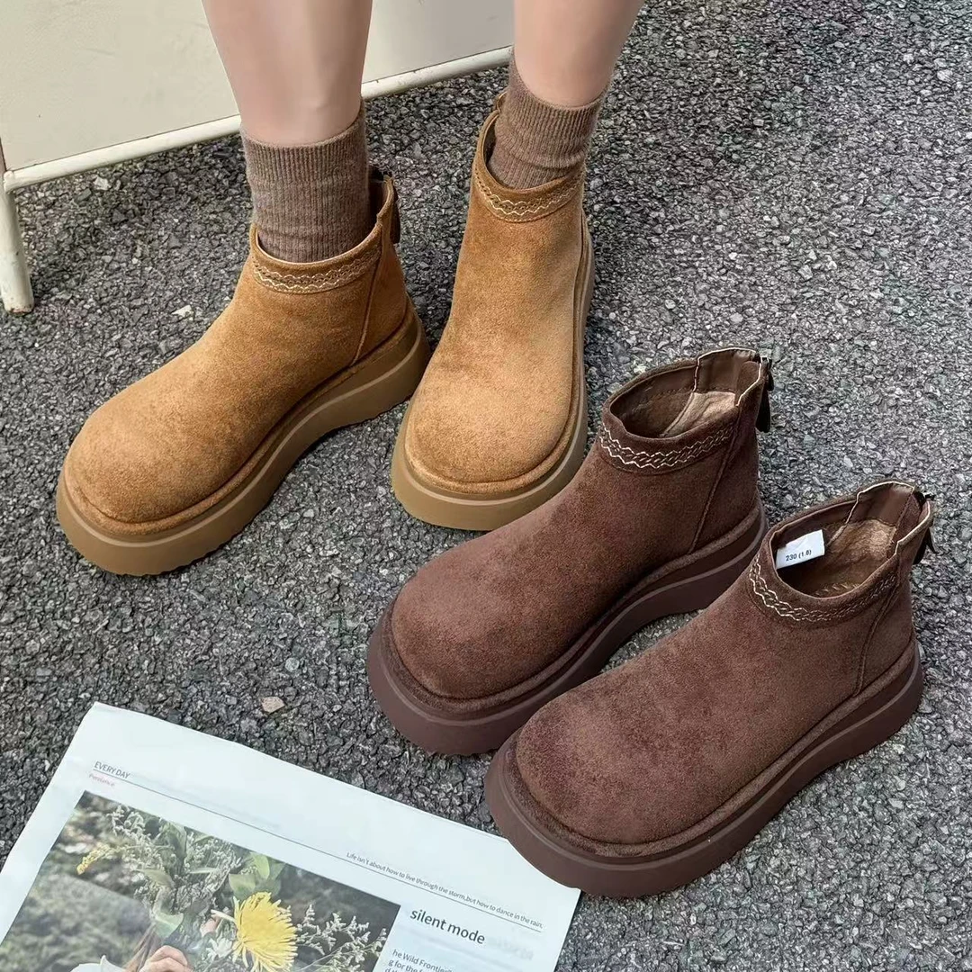 厚底时装靴女新款复古显瘦套筒马丁靴短靴6790-260（加绒）