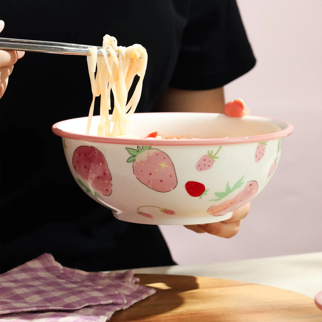 蓝莲花陶瓷餐具一人食微波炉专用汤碗饭碗面碗套装碗可爱卡通大碗
