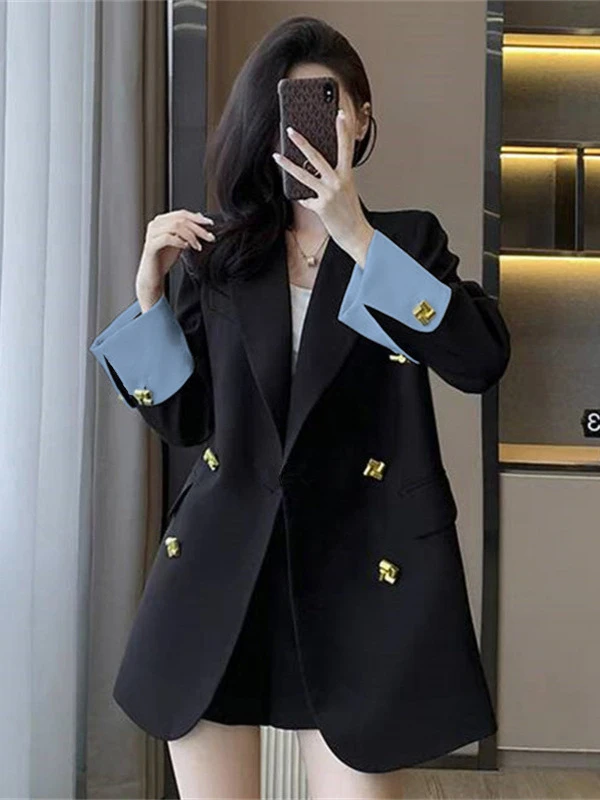 2025春秋新款西装外套女韩版休闲宽松时尚气质小西服上衣撞色拼接