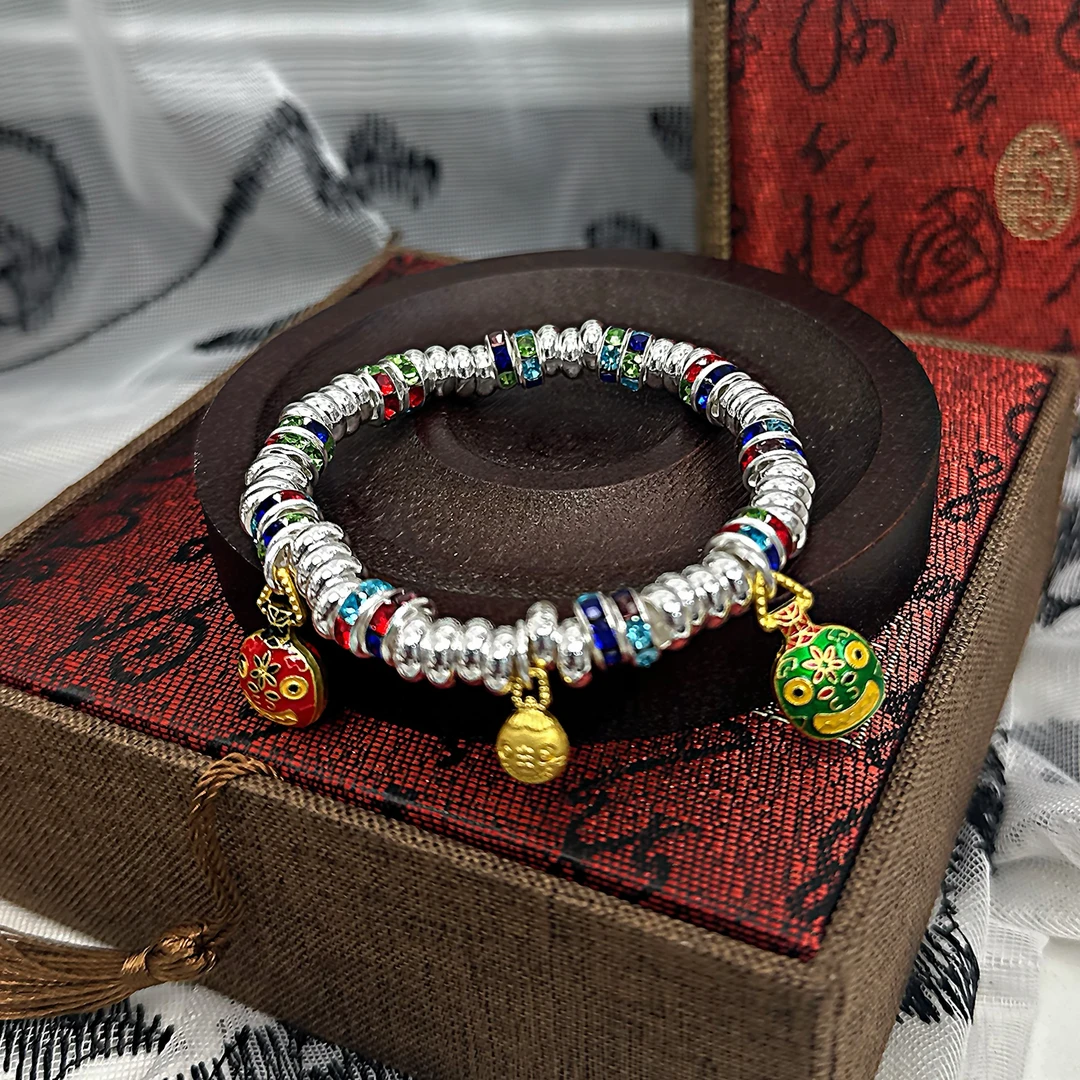 足银手镯 S205一家三口盘缠手镯百搭手工时尚复古