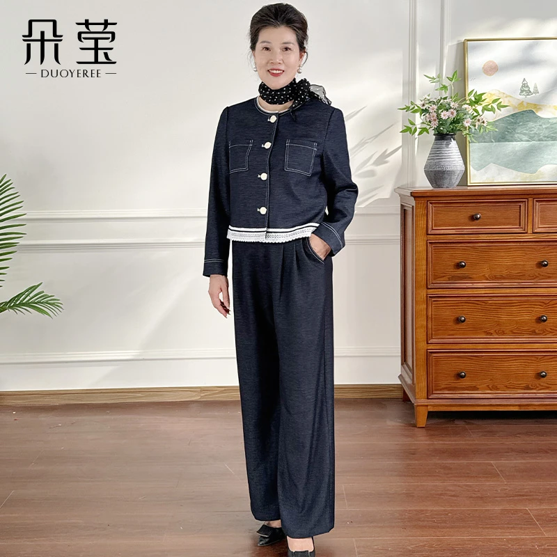 时尚年轻妈妈装牛仔套装新款中年女装气质短牛仔外套开衫25-A12