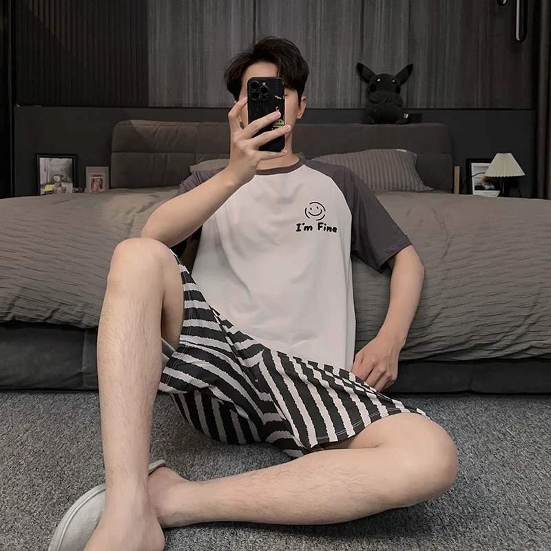 圆领青少年睡衣男生夏季薄款冰丝莫代尔棉凉感夏天家居服休闲套装