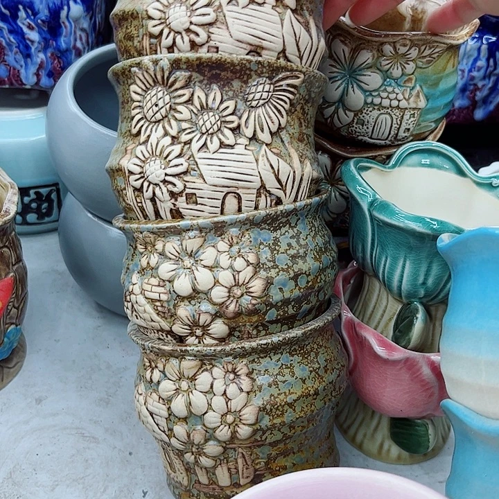 多肉绿植陶瓷花盆9.9包邮，有孔