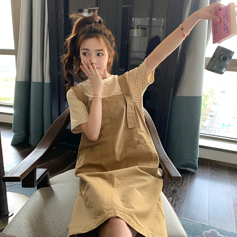 2025夏季新款法式桔梗卡其色背带裙小个子学院风洋气减龄连衣裙女
