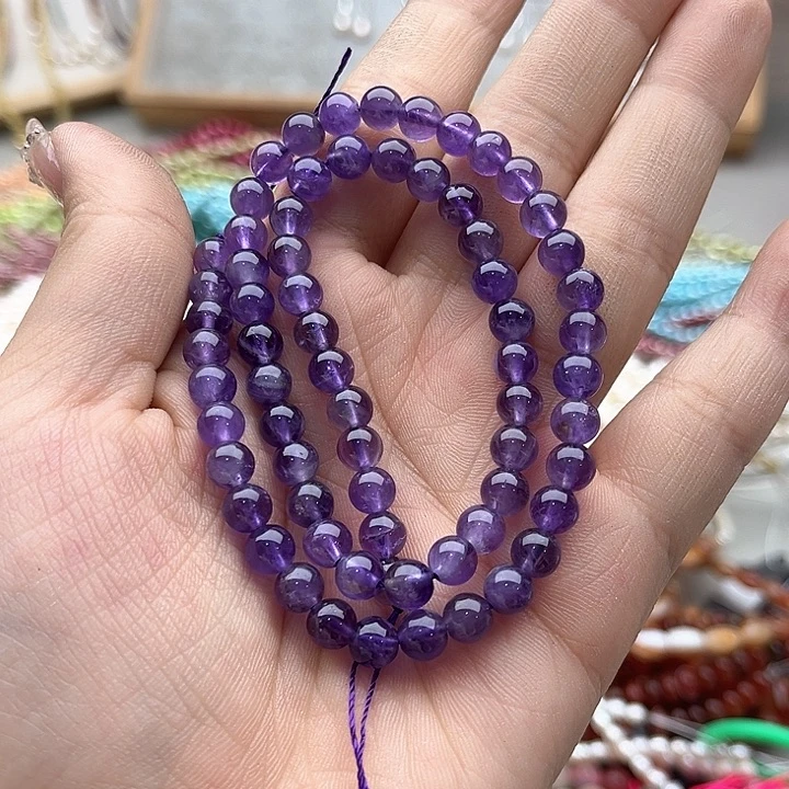 玛瑙/玉髓珠宝半成品未镶嵌一条6mm左右紫晶珠