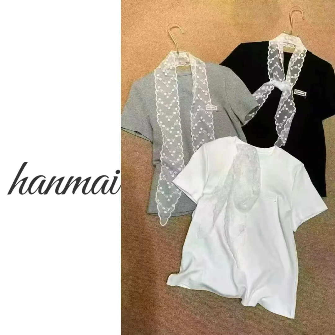 6063韩系春季配飘带时尚百搭短袖T恤