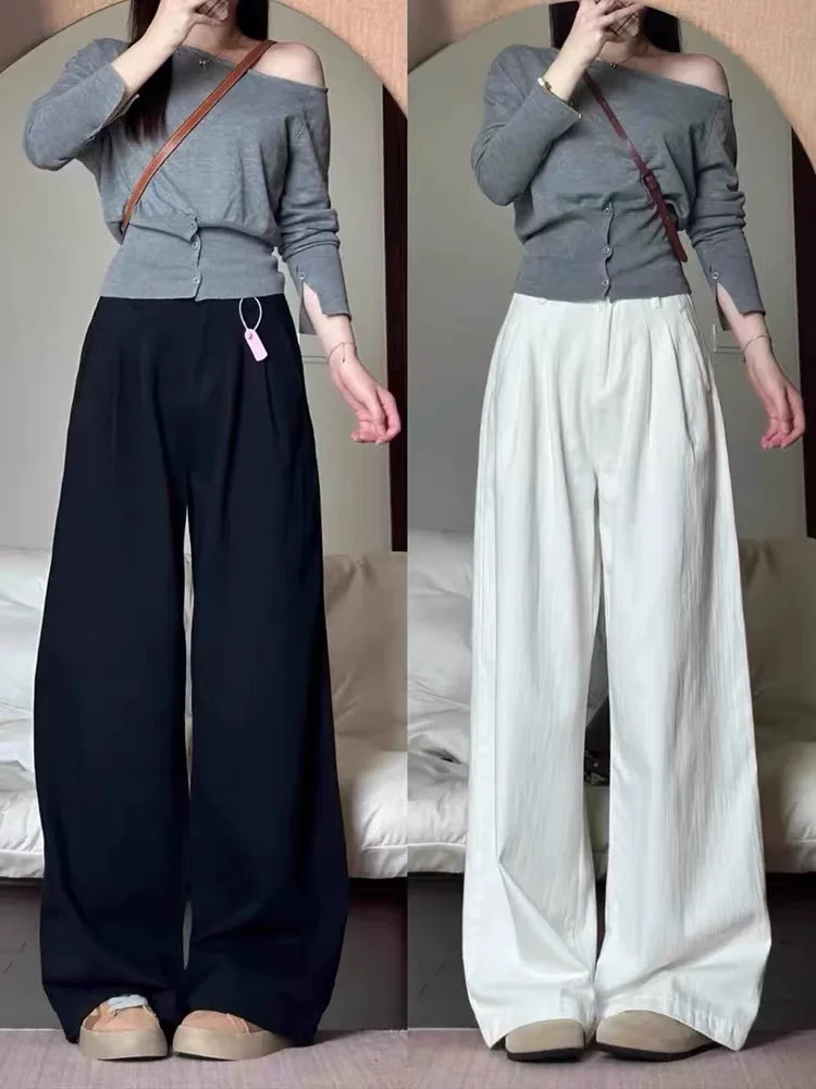 白色牛仔裤女夏季薄款胖妹妹高腰显瘦梨形身材宽松直筒阔腿休闲裤