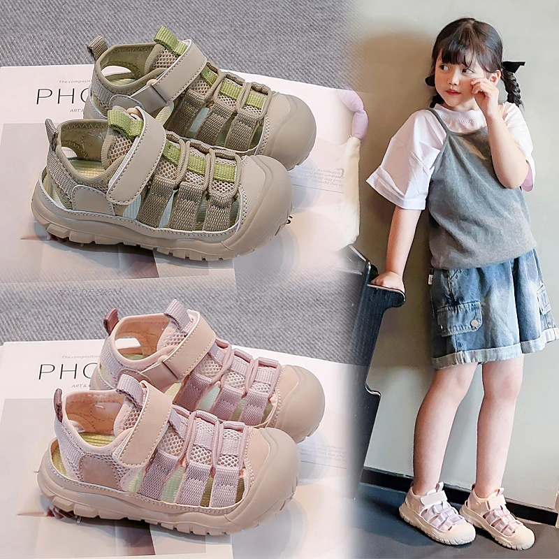 儿童运动凉鞋女童包头镂空鞋子2025夏季新款男童韩系小孩夏款网鞋
