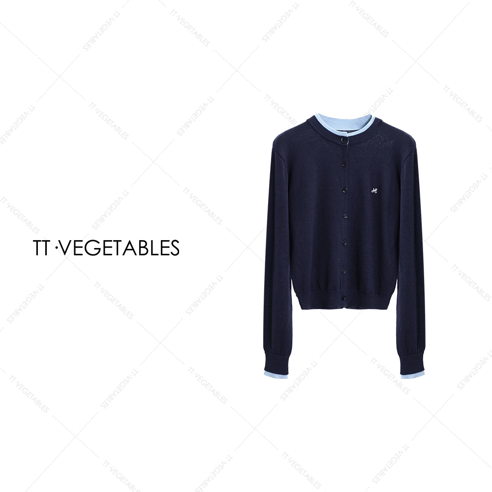 噢芬/小个子 【梦琪】毛针织拼色毛衫女长袖毛衣开衫525604