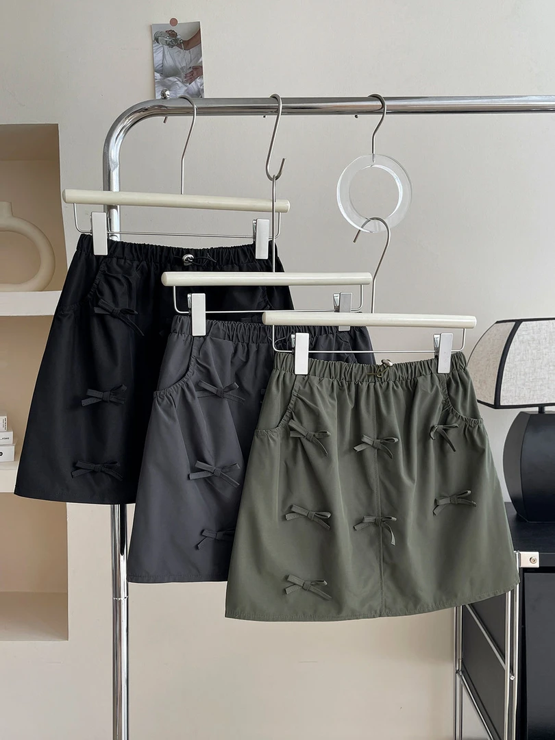 美曦家*工装短裙百搭夏季新款绝美蝴蝶结a字裙防走光花苞短裙子