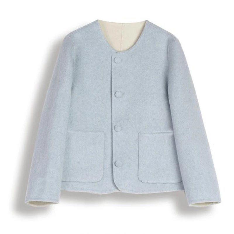 春款两面可穿小香风双面呢绵羊毛大衣