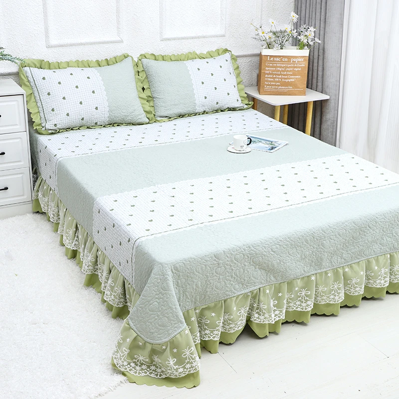 春季新品四季床盖泡芙棉双层纱蕾丝床裙亲肤舒适可机床盖夏季