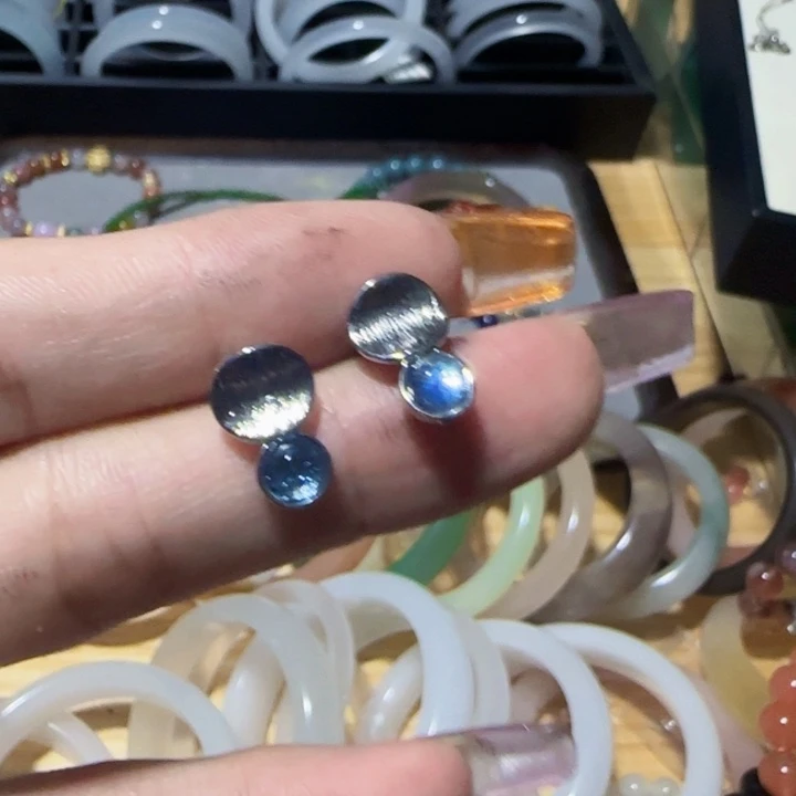 ˒***️银S925镶嵌耳坠海蓝宝石