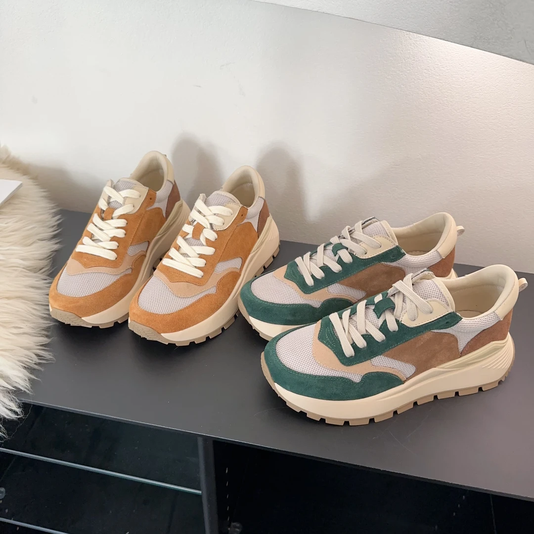 素陌春夏厚底阿甘鞋女真皮透气休闲鞋运动慢跑鞋网面拼色潮鞋298