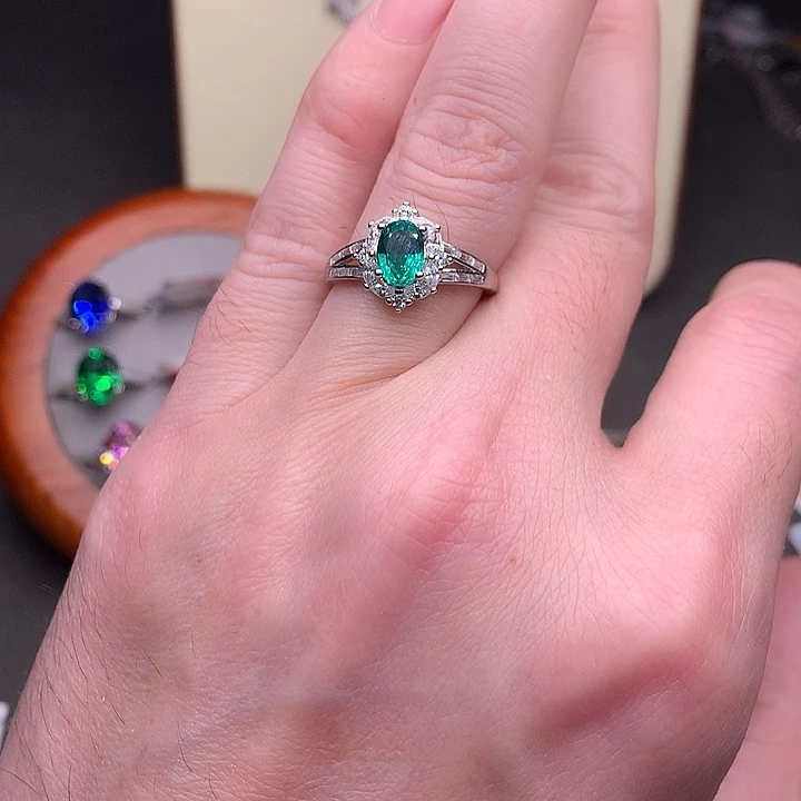 戒指祖母绿银S925镶嵌