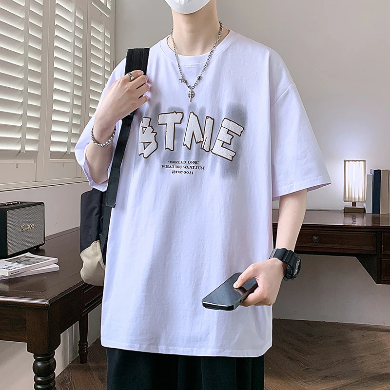 2025夏季新款美式短袖t恤男青少年潮流帅气时尚百搭宽松体恤上衣