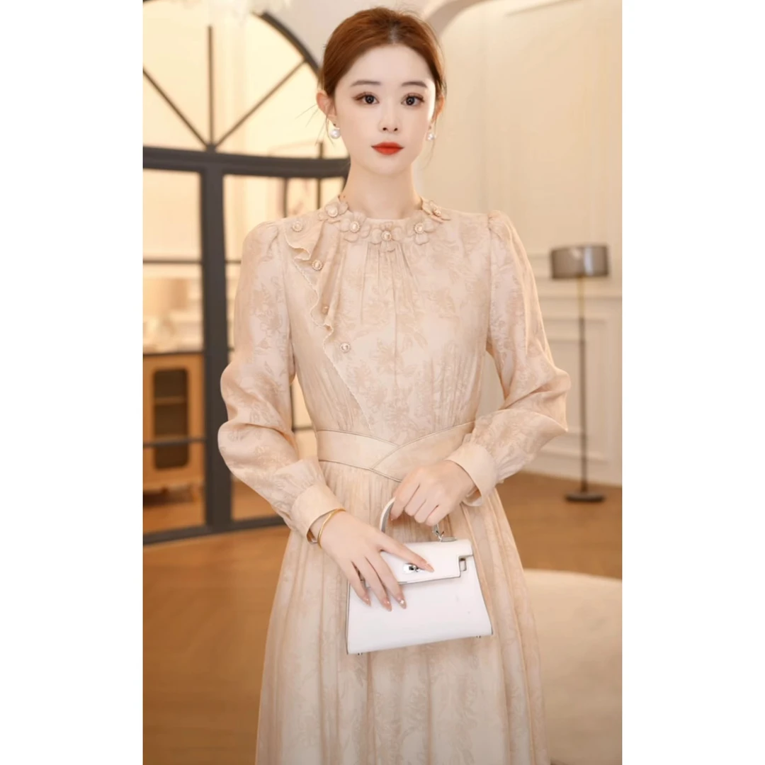 【嘉嘉JIANG-W】花容悦色 原创设计轻奢气质显瘦连衣裙 XJ243L1089