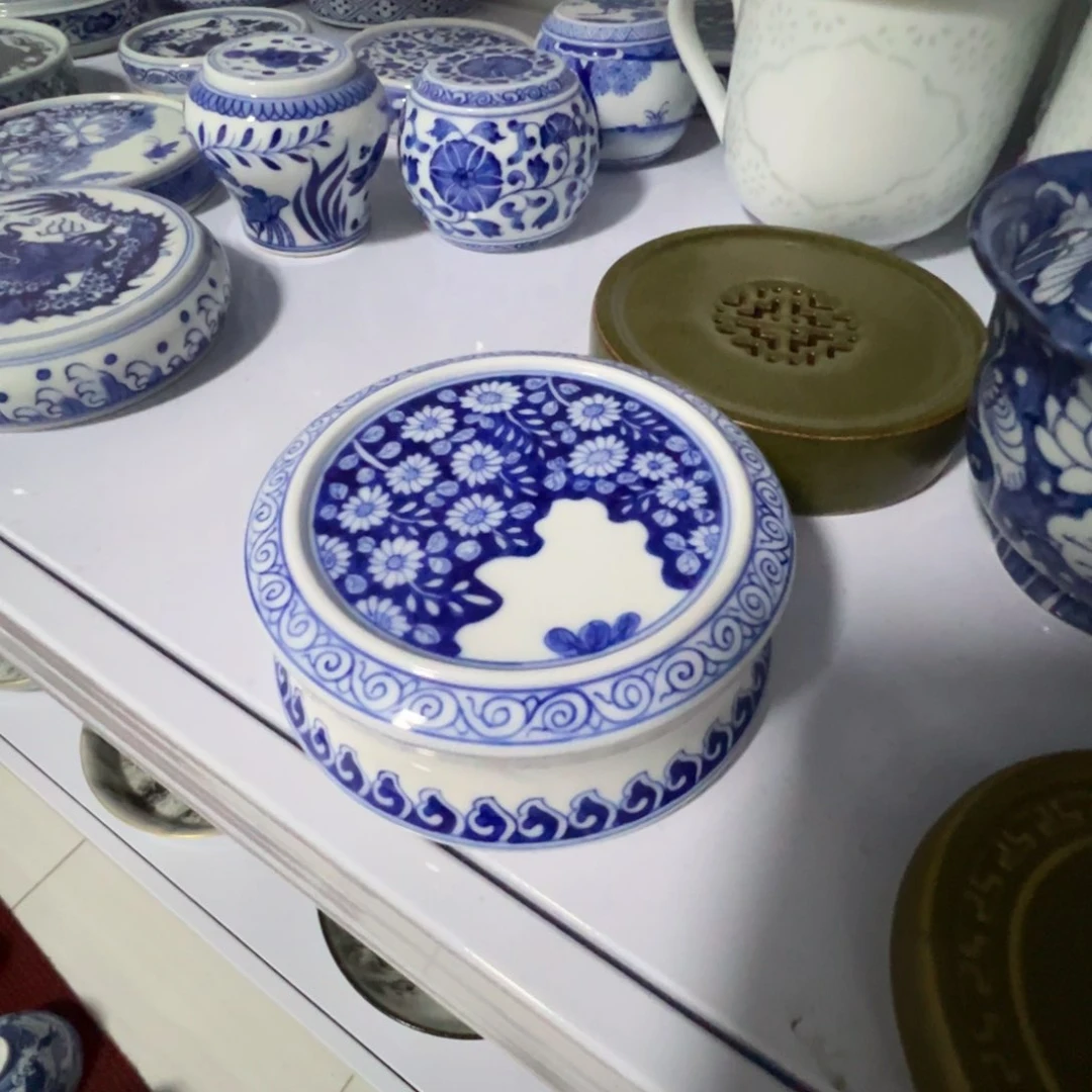 青花花卉盖置盖置