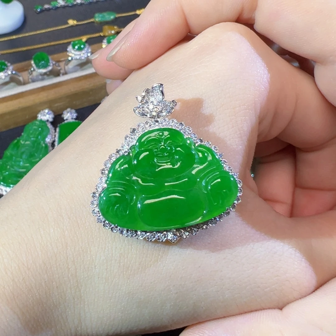 翡翠18K金镶嵌吊坠(不含链)