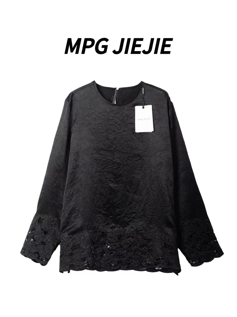MPG JIEJIE【浮花】春夏大码新中式镂空花纹轻奢高级感优雅圆领T恤