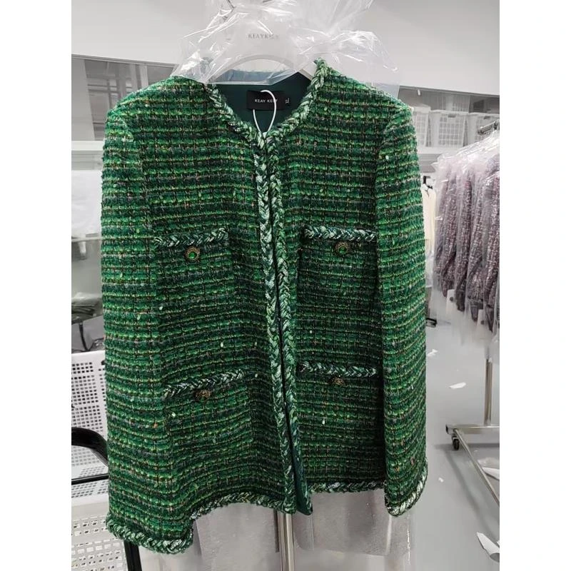 剀剀莉（玉玲珑）新款绿色圆领精致气质显瘦优雅显白外套