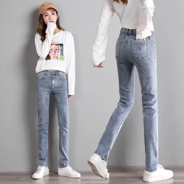 复古蓝直筒牛仔裤女2026年新款高腰显瘦修身弹力小个子窄版牛仔裤