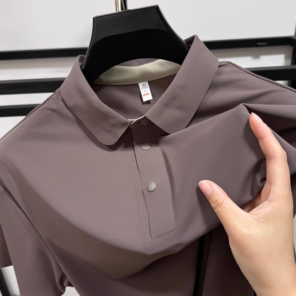 VIATEMSIARY按钮门襟~夏季无痕冰丝短袖t恤男商务休闲凉感polo衫