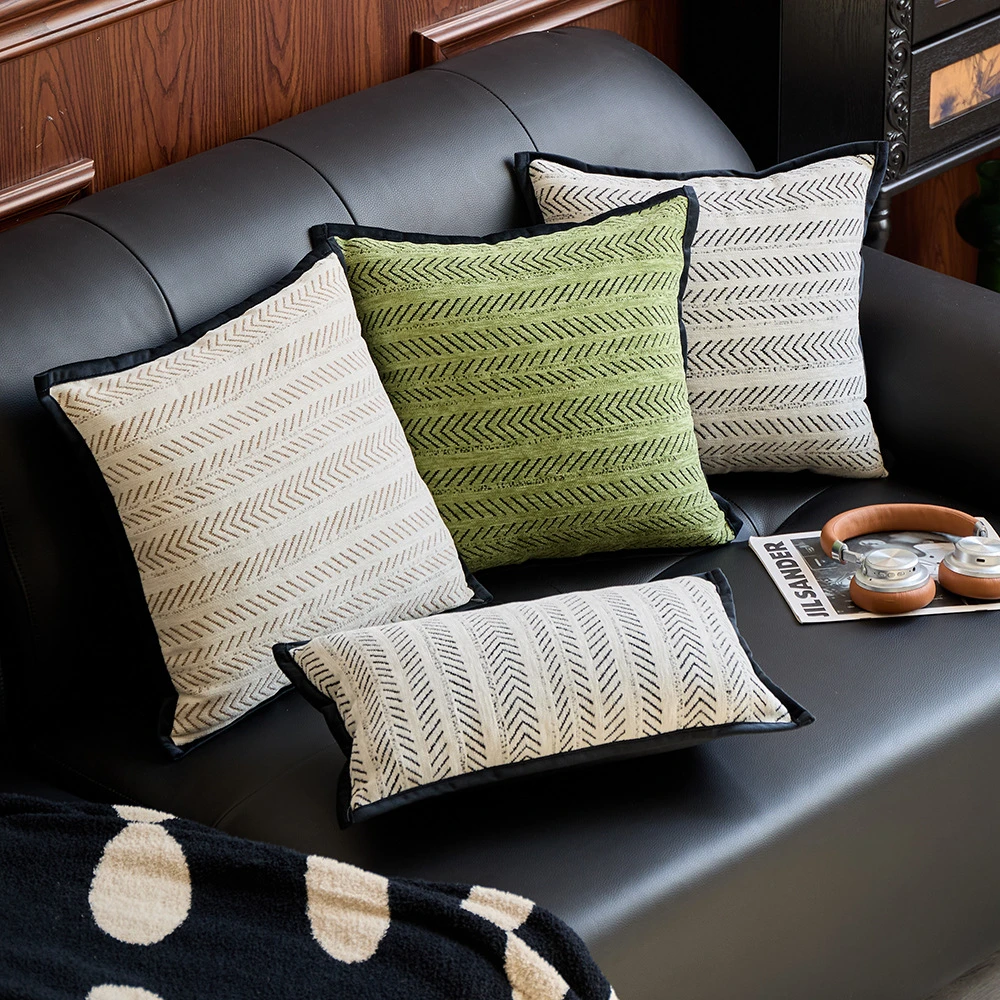 雪尼尔抱枕套轻奢高级感客厅靠枕靠垫鱼骨纹提花复古艺术沙发抱枕