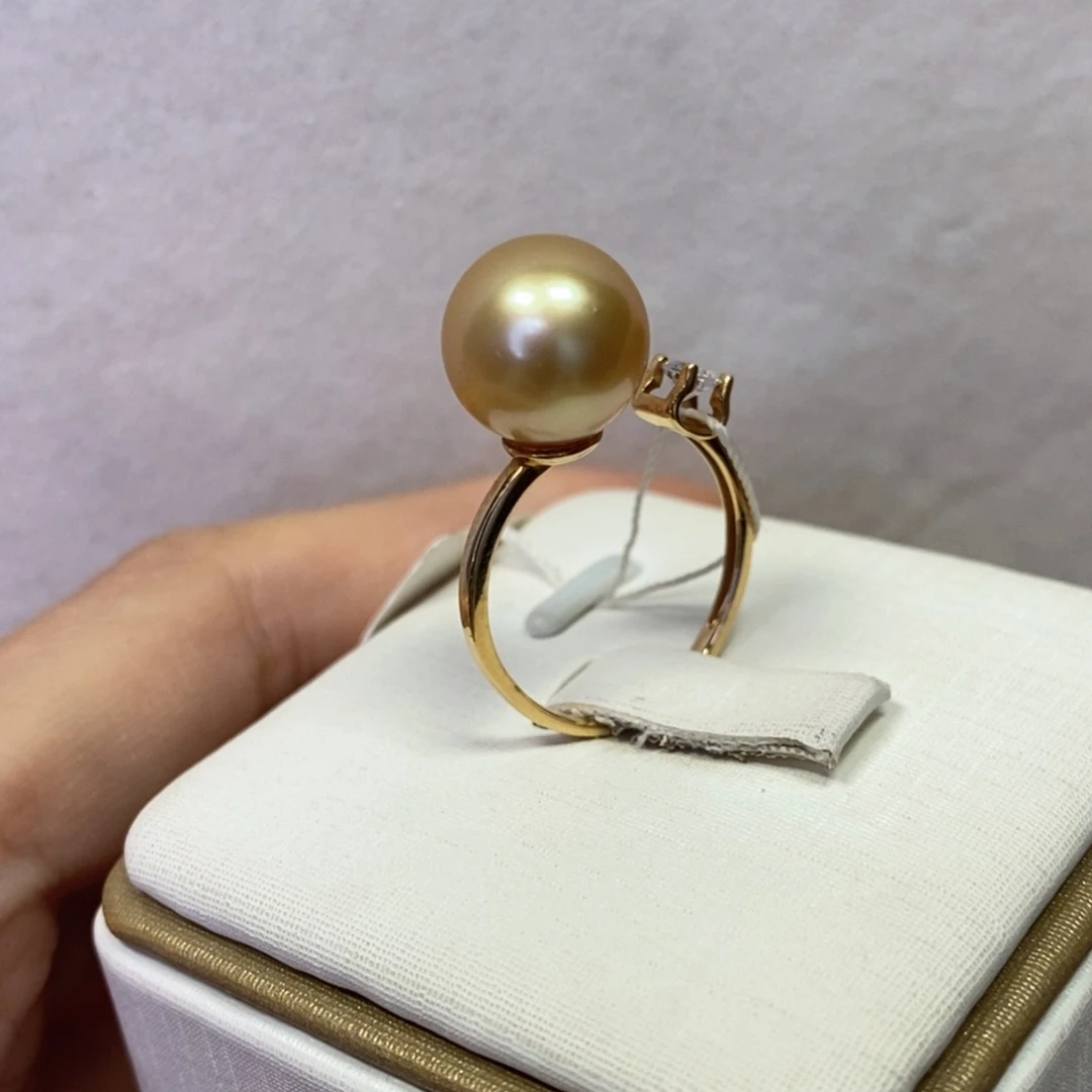 18K金镶嵌戒指海水珍珠浓金正圆10-11mm