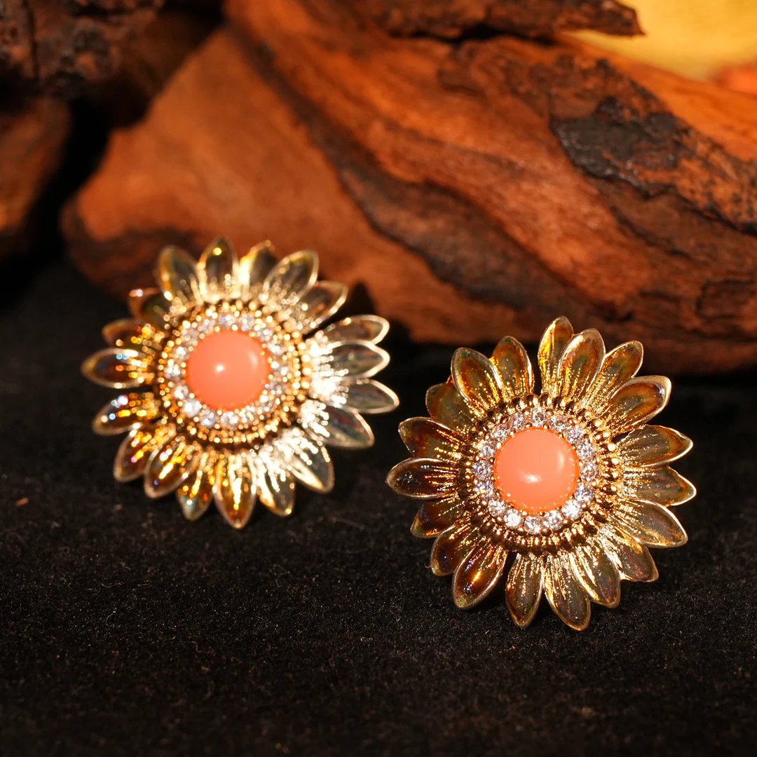 铜合金耳饰 【8283】耳钉向日葵气质复古精致小众优雅