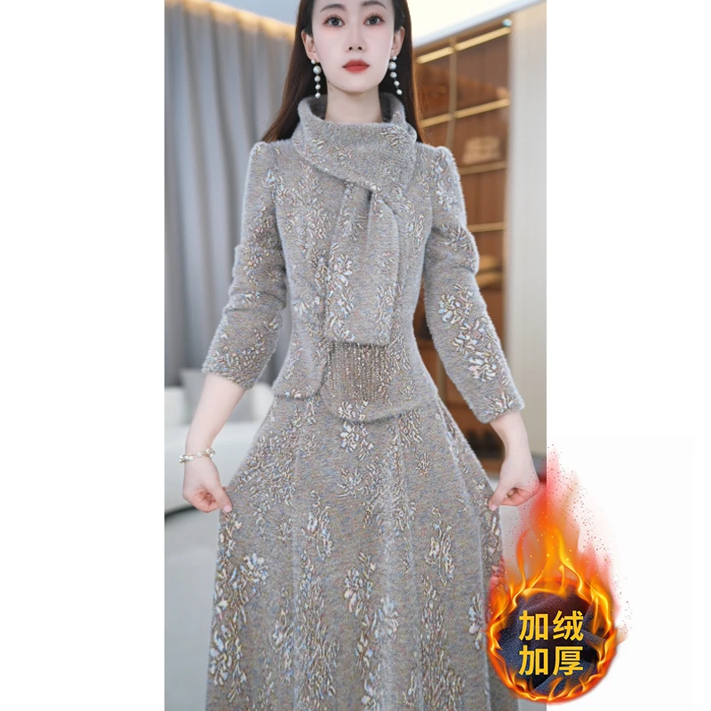 【两件套】冬季新款复古百搭时尚保暖减龄加绒两件套套装M-4XL