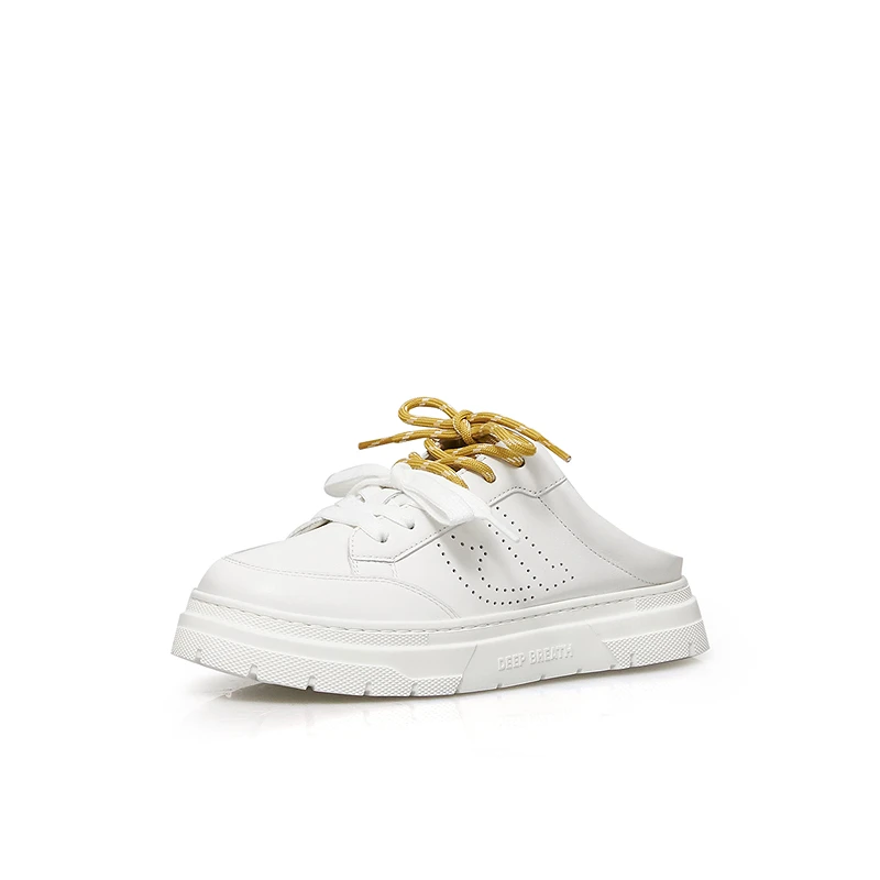 DEEP BREATH深呼吸女鞋 牛皮透气一脚蹬穆勒休闲鞋小白鞋 12306