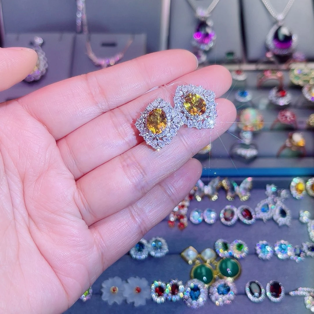 银S925镶嵌耳饰黄晶