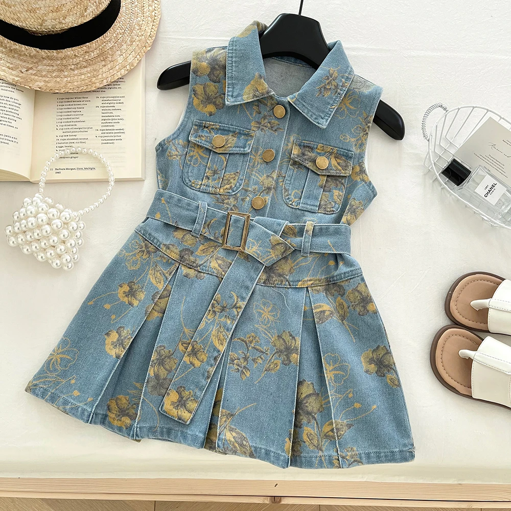 女童洋气夏季新款花牛仔时髦衬衣款连衣裙韩版潮流气质风 SL0117