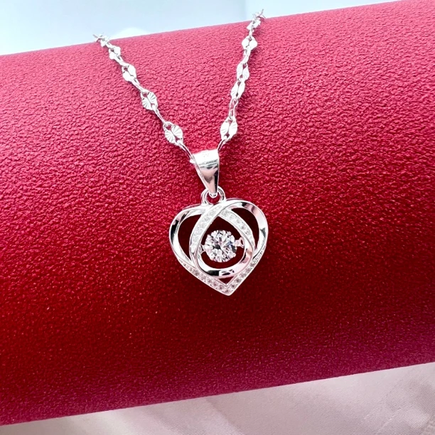 坠链均足银合成锆石 【45厘米桃心套链】足银990纯银饰品素款百搭