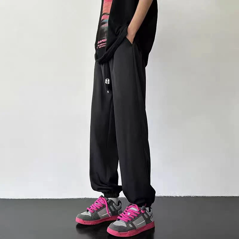 BK13夏季薄款速干冰丝裤潮牌宽松大码垂感束脚运动休闲长裤
