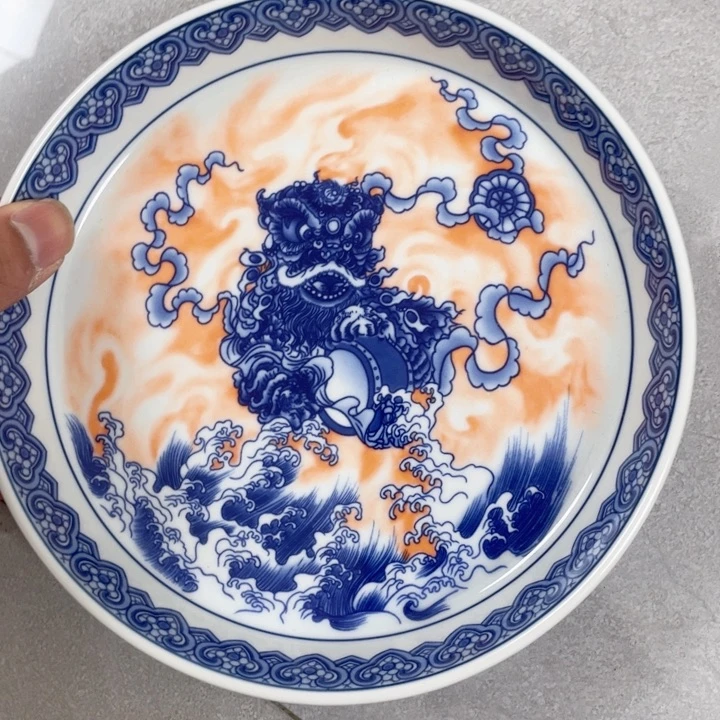 瓷片木**，梵红醒狮大壶承