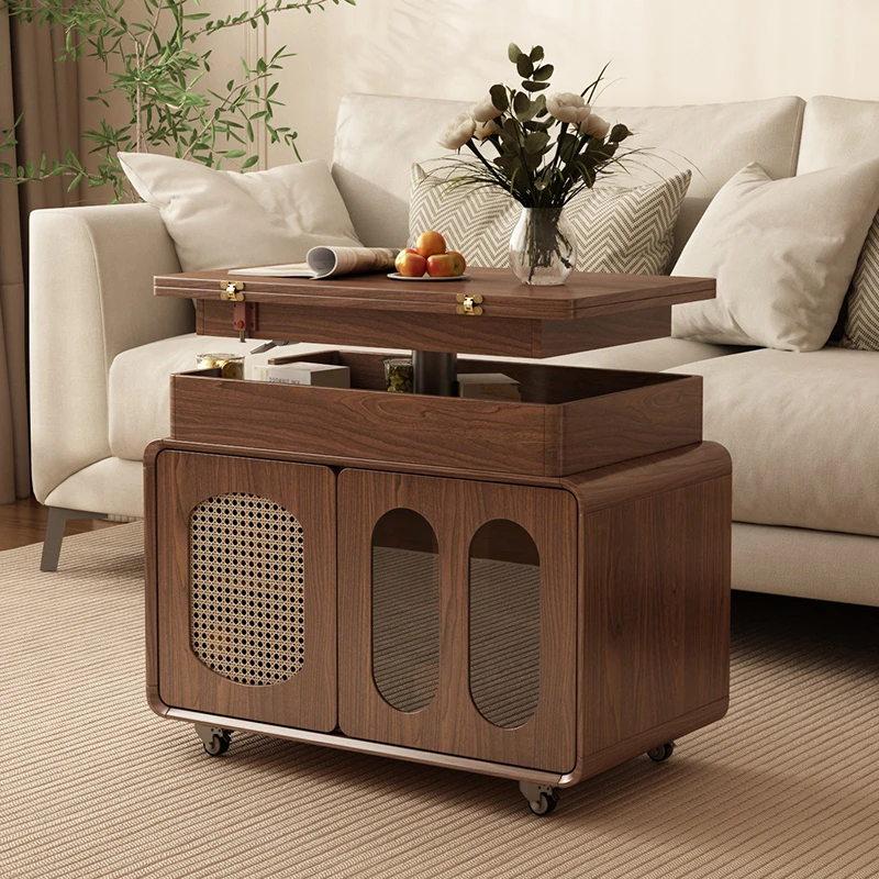 实木可升降茶几可移动简约折叠茶几客厅家用小户型推车沙发边几