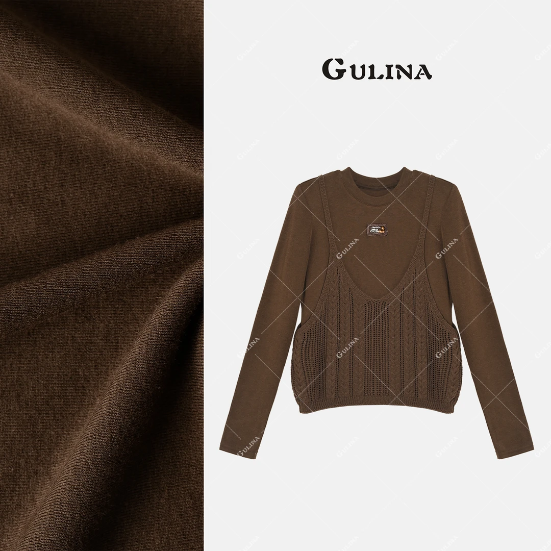GULINA/娜姐 欧洲站设计师经典百搭长袖T恤女真两件套88115