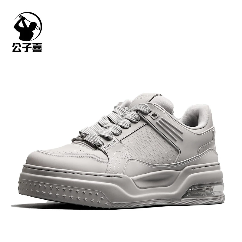 公子喜【自由派】气垫软底真牛皮男士百搭休闲板鞋