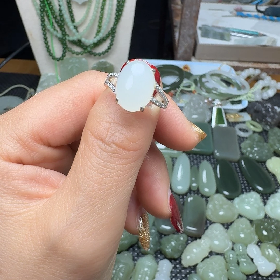 和田玉银S925镶嵌戒指